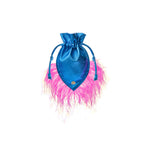 Bolsa em Couro Natural Metalizado e Plumas