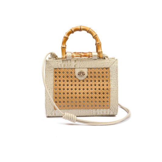 BOLSA DIANA MÉDIA EM COURO NATURAL E PALHA INDIANA MARSHMALLOW