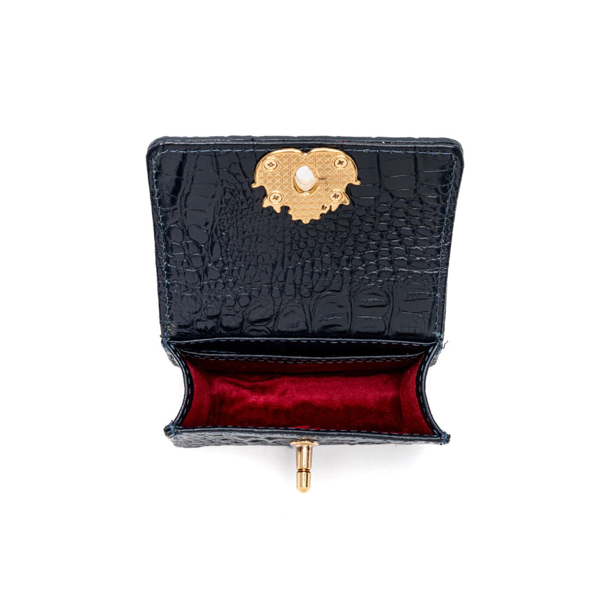 NANO BOLSA EM PALHA COM CORRENTE TRANSVERSAL - FOREVER PALHA DAMIER COURO MARINHO