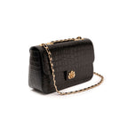 Bolsa Anne Jumbo em Couro Natural Maxi Croc Preto Ouro