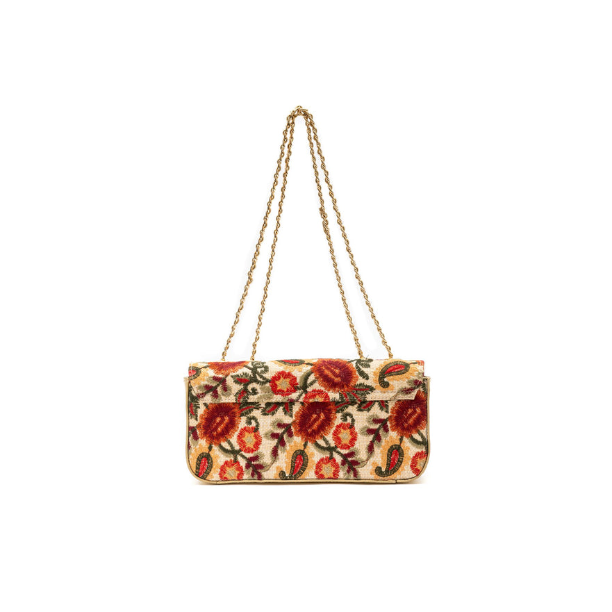 BOLSA ANNE ALONGADA PALHA FIORI BORDADA