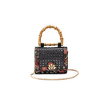 MINI BOLSA DIANA FLAP PALHA FIORI BORDADA E SEXTAVADA FRIDA PRETO