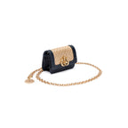 NANO BOLSA EM PALHA COM CORRENTE TRANSVERSAL - FOREVER PALHA DAMIER COURO MARINHO