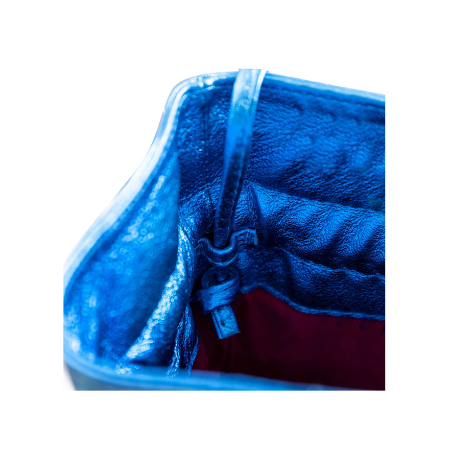 Bolsa em Couro Natural Metalizado e Plumas