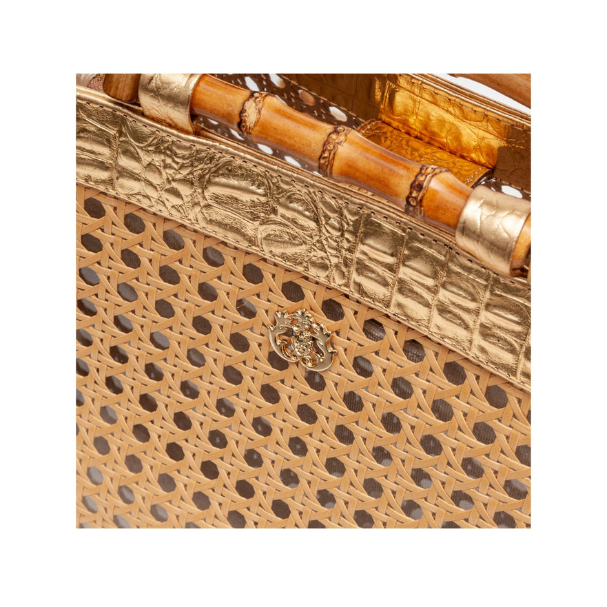 BOLSA DIANA MAXI EM COURO NATURAL E PALHA INDIANA  GOLD