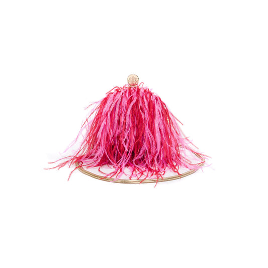 BOLSA CLUTCH LILY EM PLUMAS PINK VERMELHO
