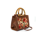BOLSA DIANA MÉDIA PALHA FIORI BORDADA E COURO