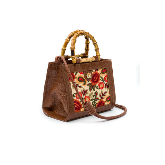BOLSA DIANA MÉDIA PALHA FIORI BORDADA E COURO