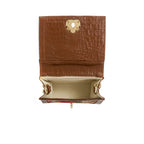 MINI BOLSA DIANA FLAP PALHA FIORI BORDADA E COURO FRIDA CARAMELO