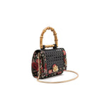 MINI BOLSA DIANA FLAP PALHA FIORI BORDADA E SEXTAVADA FRIDA PRETO