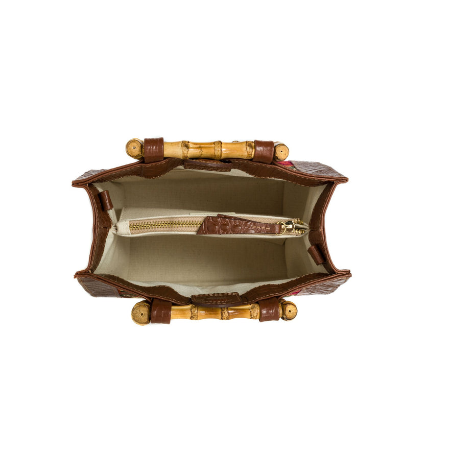BOLSA DIANA MÉDIA PALHA FIORI BORDADA E COURO