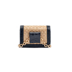 NANO BOLSA EM PALHA COM CORRENTE TRANSVERSAL - FOREVER PALHA DAMIER COURO MARINHO