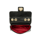 BOLSA ANNE EM COURO NEW CROCO PRETO OURO