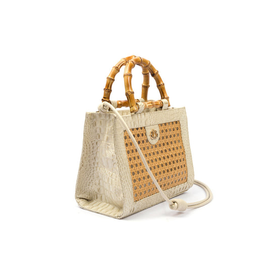 BOLSA DIANA MÉDIA EM COURO NATURAL E PALHA INDIANA MARSHMALLOW