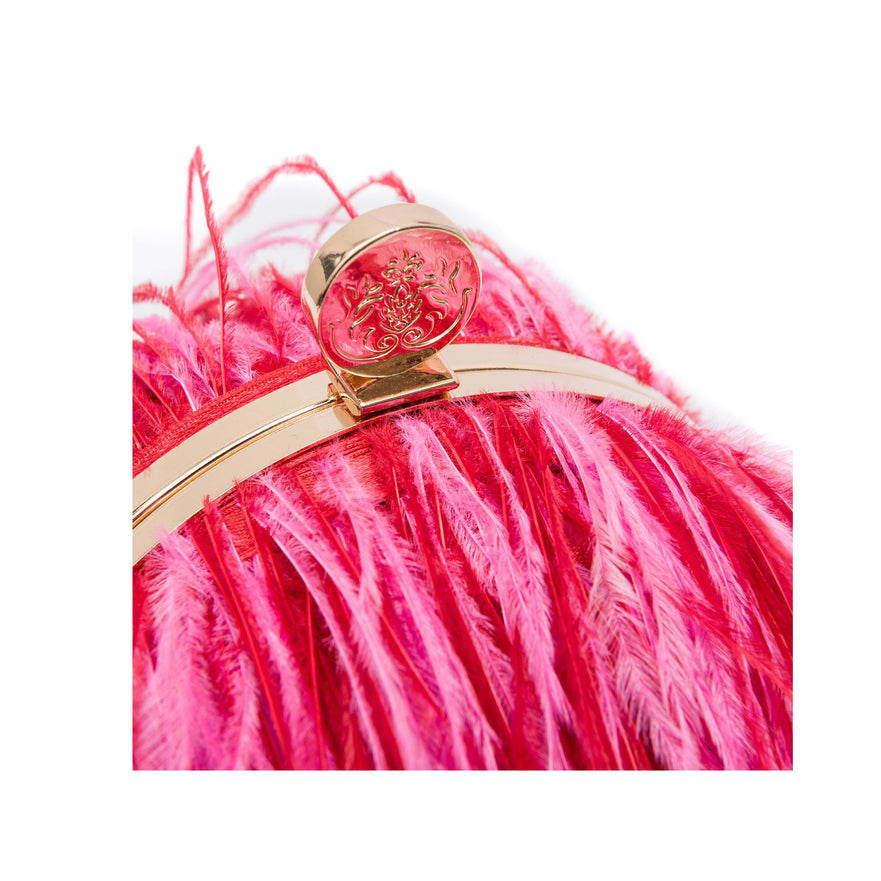 BOLSA CLUTCH LILY EM PLUMAS PINK VERMELHO