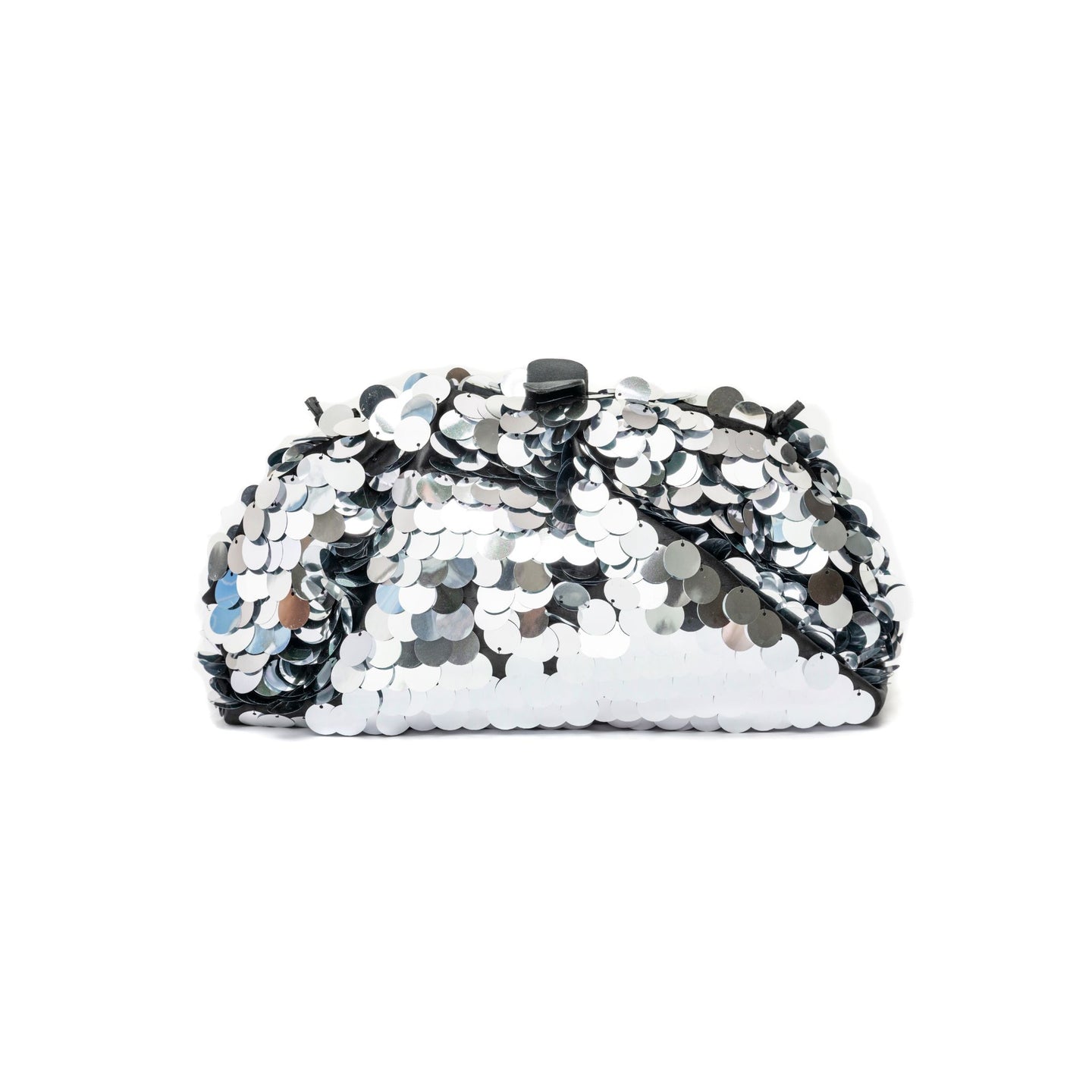 BOLSA MAXI POUCH EM PAETÊS PRATA PRETA
