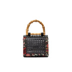 MINI BOLSA DIANA FLAP PALHA FIORI BORDADA E SEXTAVADA FRIDA PRETO