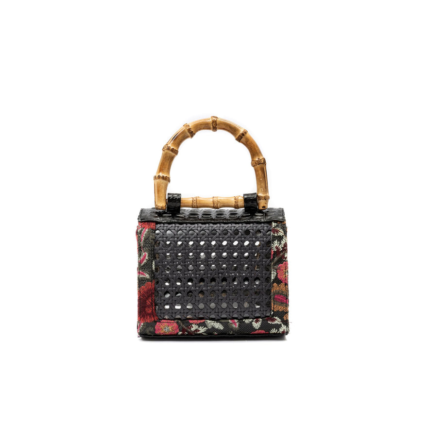 MINI BOLSA DIANA FLAP PALHA FIORI BORDADA E SEXTAVADA FRIDA PRETO
