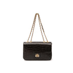 Bolsa Anne Jumbo em Couro Natural Maxi Croc Preto Ouro