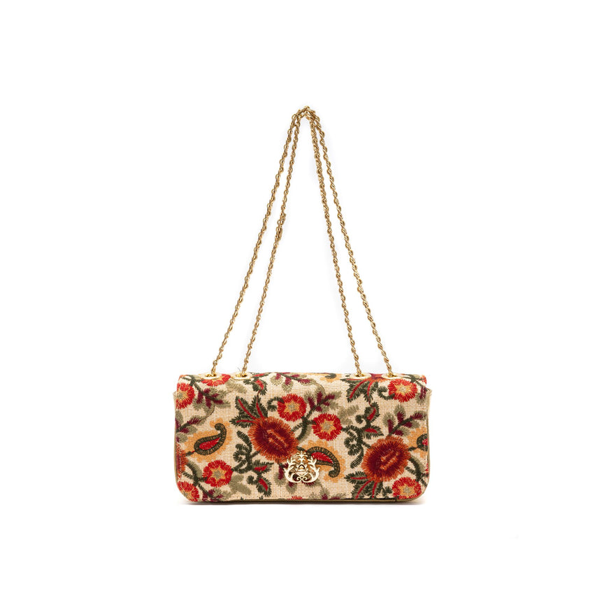 BOLSA ANNE ALONGADA PALHA FIORI BORDADA