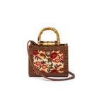 BOLSA DIANA MÉDIA PALHA FIORI BORDADA E COURO