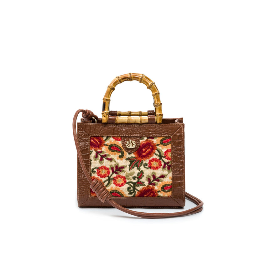 BOLSA DIANA MÉDIA PALHA FIORI BORDADA E COURO