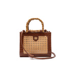 BOLSA DIANA MÉDIA EM COURO NATURAL  E PALHA INDIANA MAXI CROCO  PINHÃO