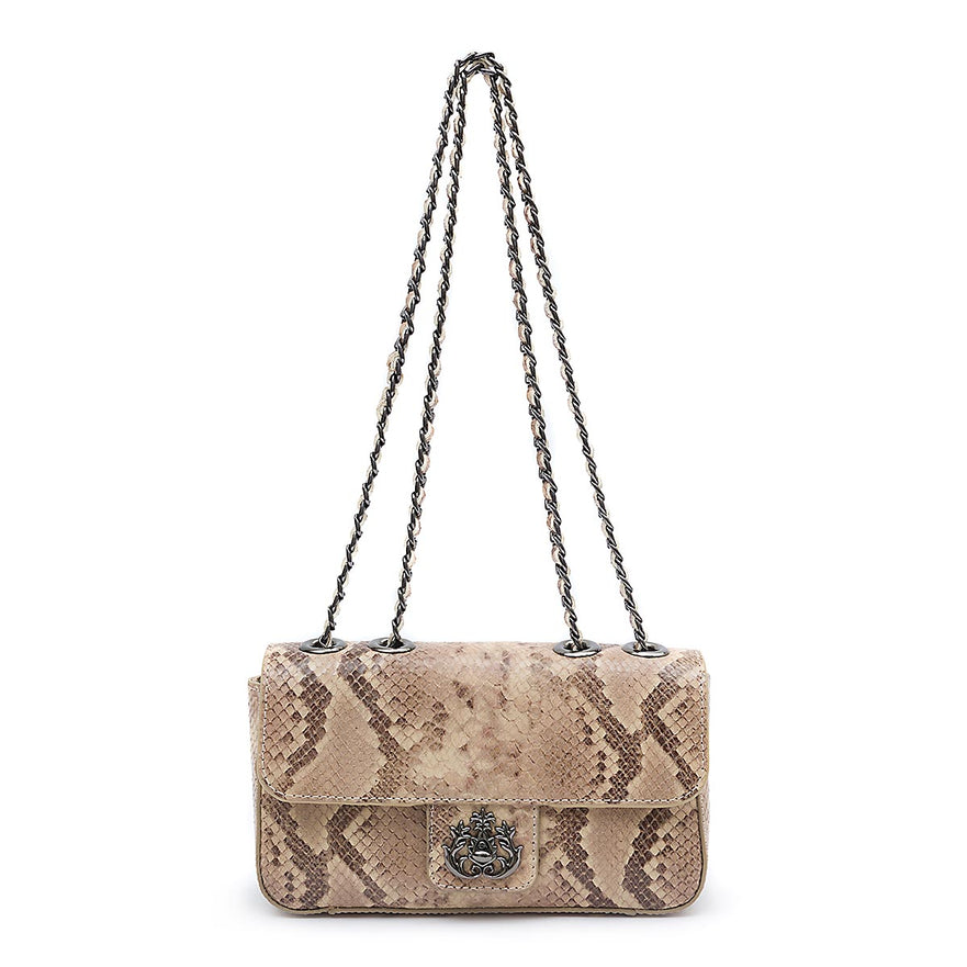 BOLSA BAGUETE ANNE PEQUENA COURO COBRA CLARA ONIX