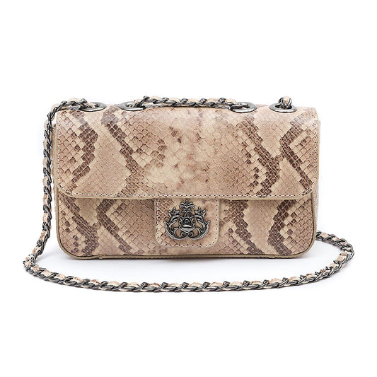 BOLSA BAGUETE ANNE PEQUENA COURO COBRA CLARA ONIX