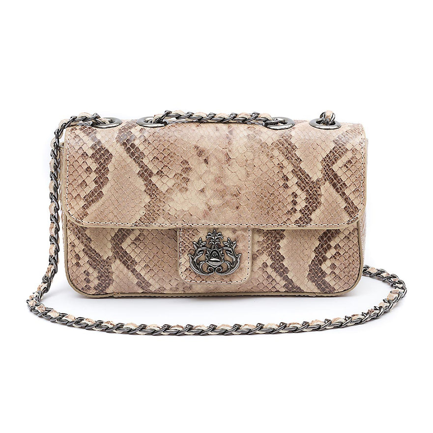BOLSA BAGUETE ANNE PEQUENA COURO COBRA CLARA ONIX