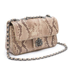 BOLSA BAGUETE ANNE PEQUENA COURO COBRA CLARA ONIX