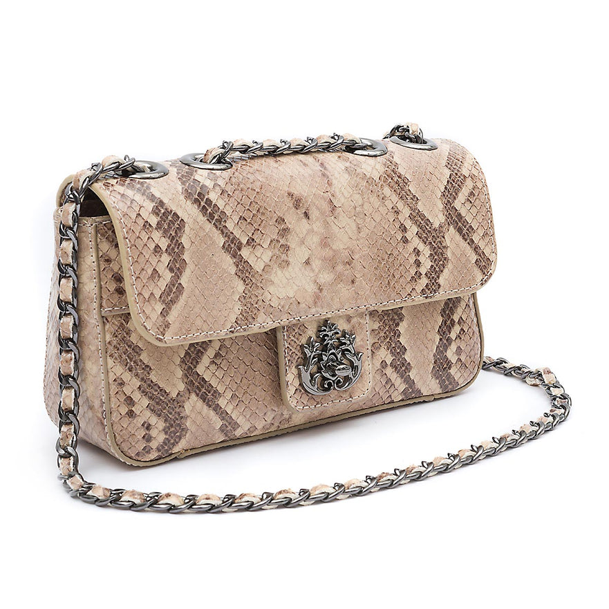 BOLSA BAGUETE ANNE PEQUENA COURO COBRA CLARA ONIX