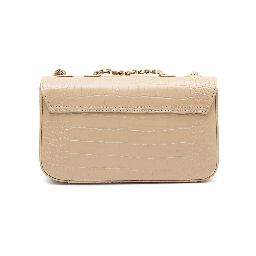 BOLSA ANNE EM COURO NATUAL NEW CROCO NATA OURO