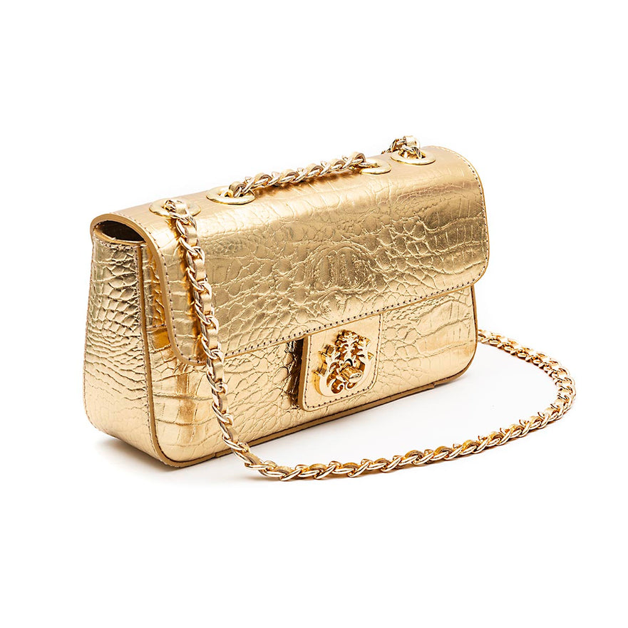 BOLSA ANNE EM COURO NATURAL NEW CROCO GOLD
