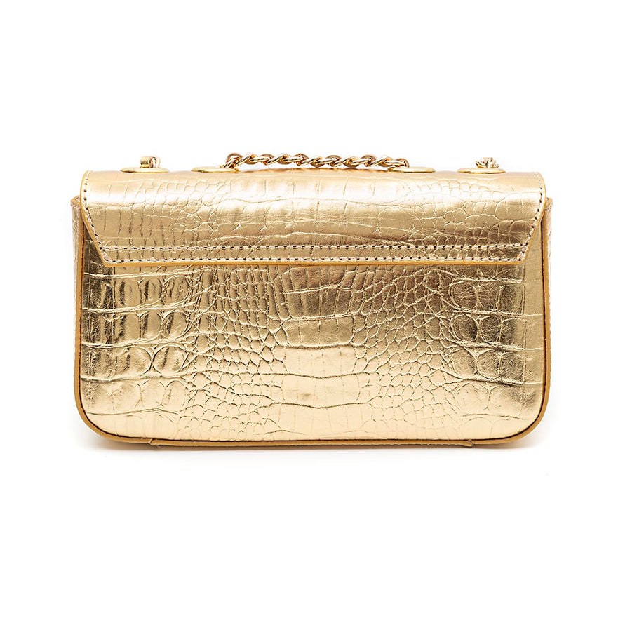 BOLSA ANNE EM COURO NATURAL NEW CROCO GOLD