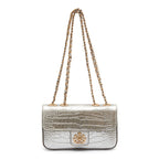 BOLSA ANNE EM COURO NEW CROCO PRATA OURO