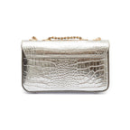 BOLSA ANNE EM COURO NEW CROCO PRATA OURO
