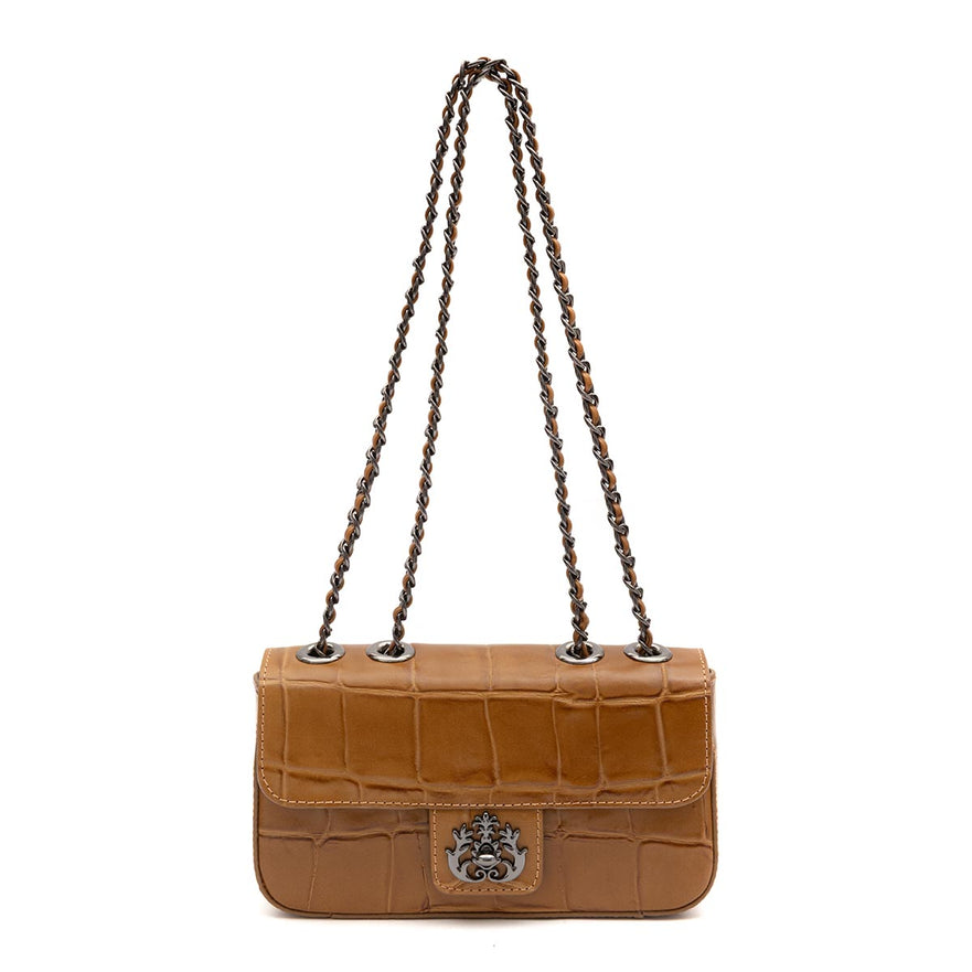 BOLSA ANNE EM COURO CAIMAN MEL ONIX