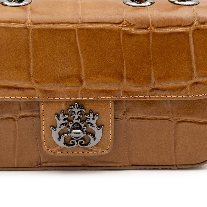 BOLSA ANNE EM COURO CAIMAN MEL ONIX