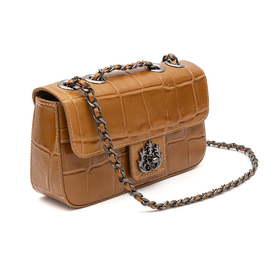 BOLSA ANNE EM COURO CAIMAN MEL ONIX