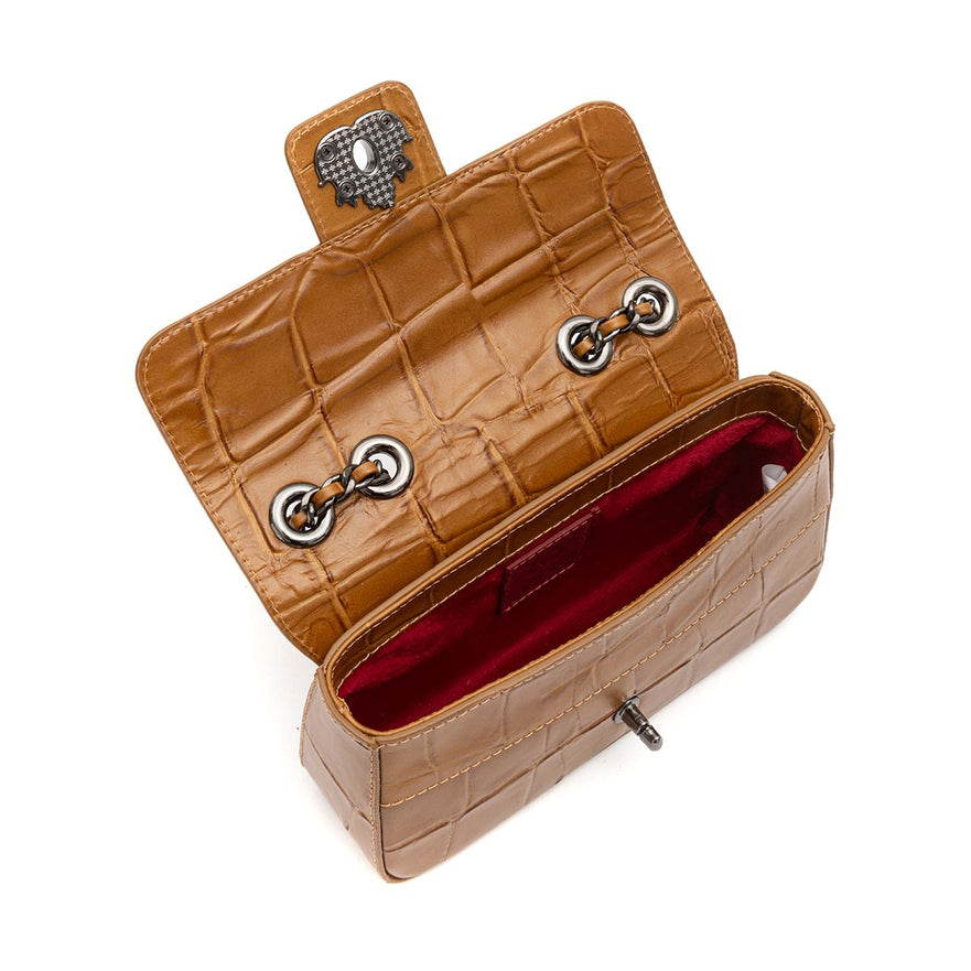 BOLSA ANNE EM COURO CAIMAN MEL ONIX