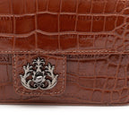 BOLSA ANNE EM COURO NEW CROCO CASTANHO ONIX