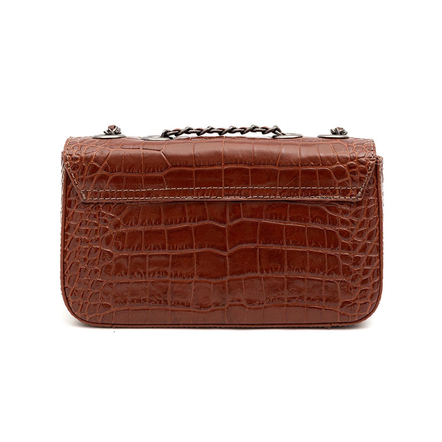 BOLSA ANNE EM COURO NEW CROCO CASTANHO ONIX