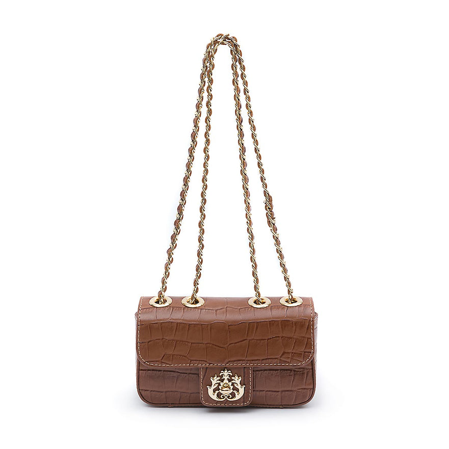 Mini Bolsa Anne Em Couro Natural maxi croco pecan