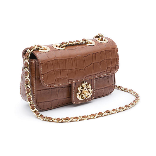 Mini Bolsa Anne Em Couro Natural maxi croco pecan