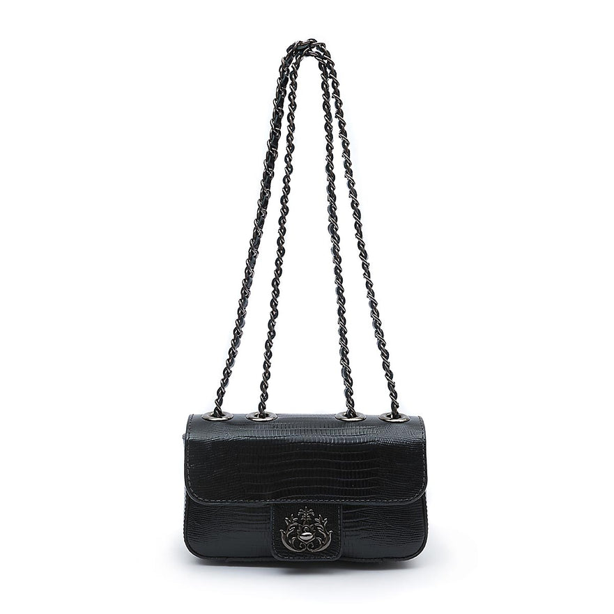 Mini Bolsa Anne Em Couro Natural Lizard Preto