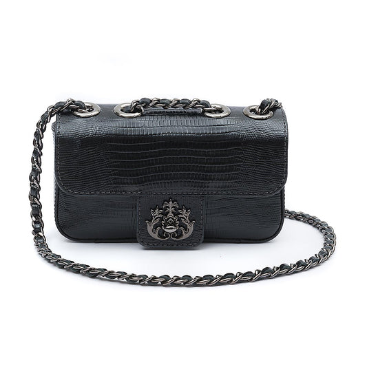 Mini Bolsa Anne Em Couro Natural Lizard Preto