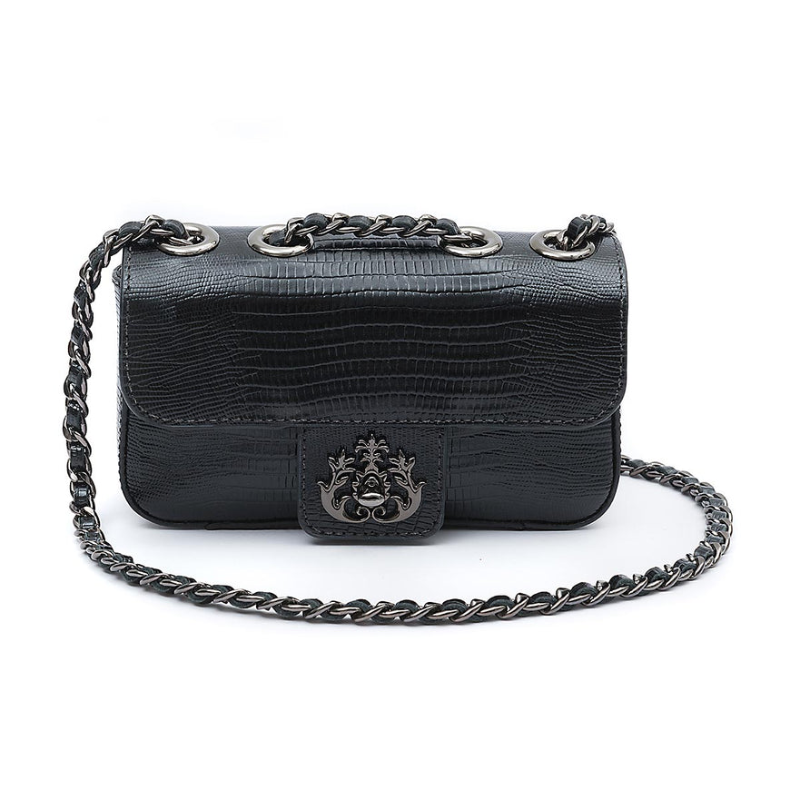Mini Bolsa Anne Em Couro Natural Lizard Preto