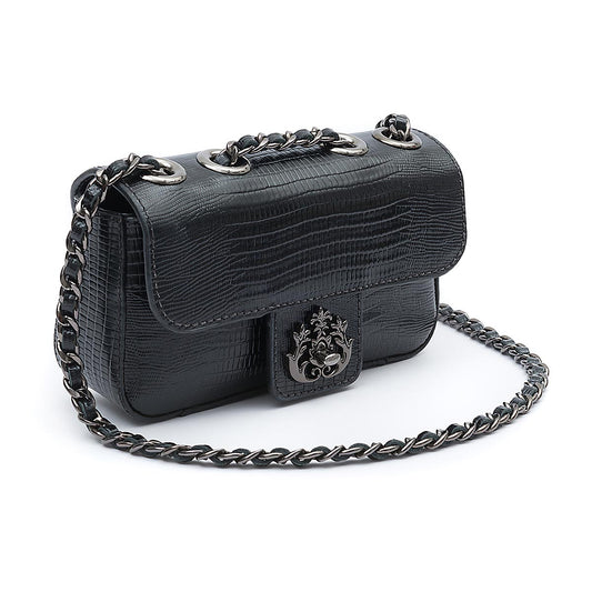 Mini Bolsa Anne Em Couro Natural Lizard Preto