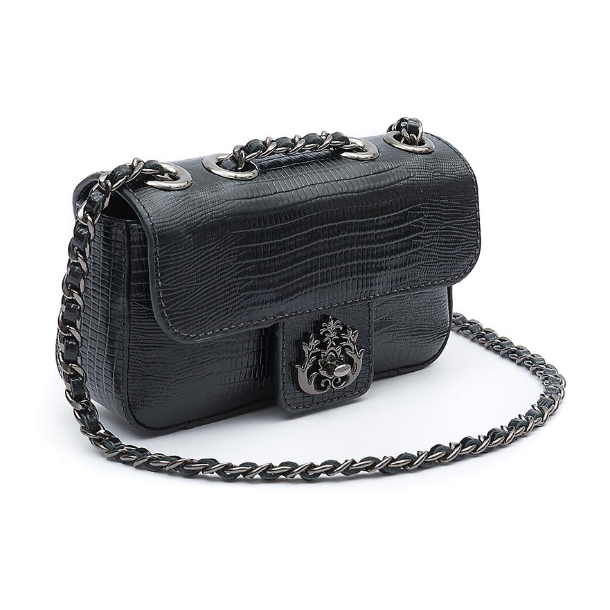 Mini Bolsa Anne Em Couro Natural Lizard Preto